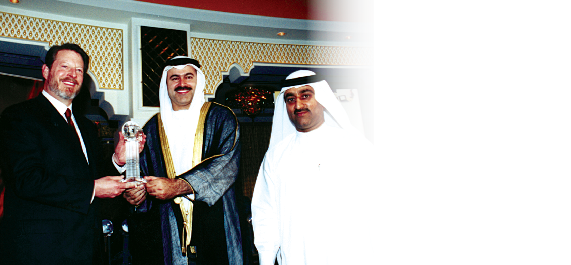 Honourees receiving a crystal award at a Middle East Excellence Awards ceremony